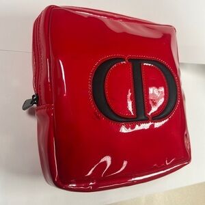 Christian Dior Red Patent Zip Around Cosmetic Clutch